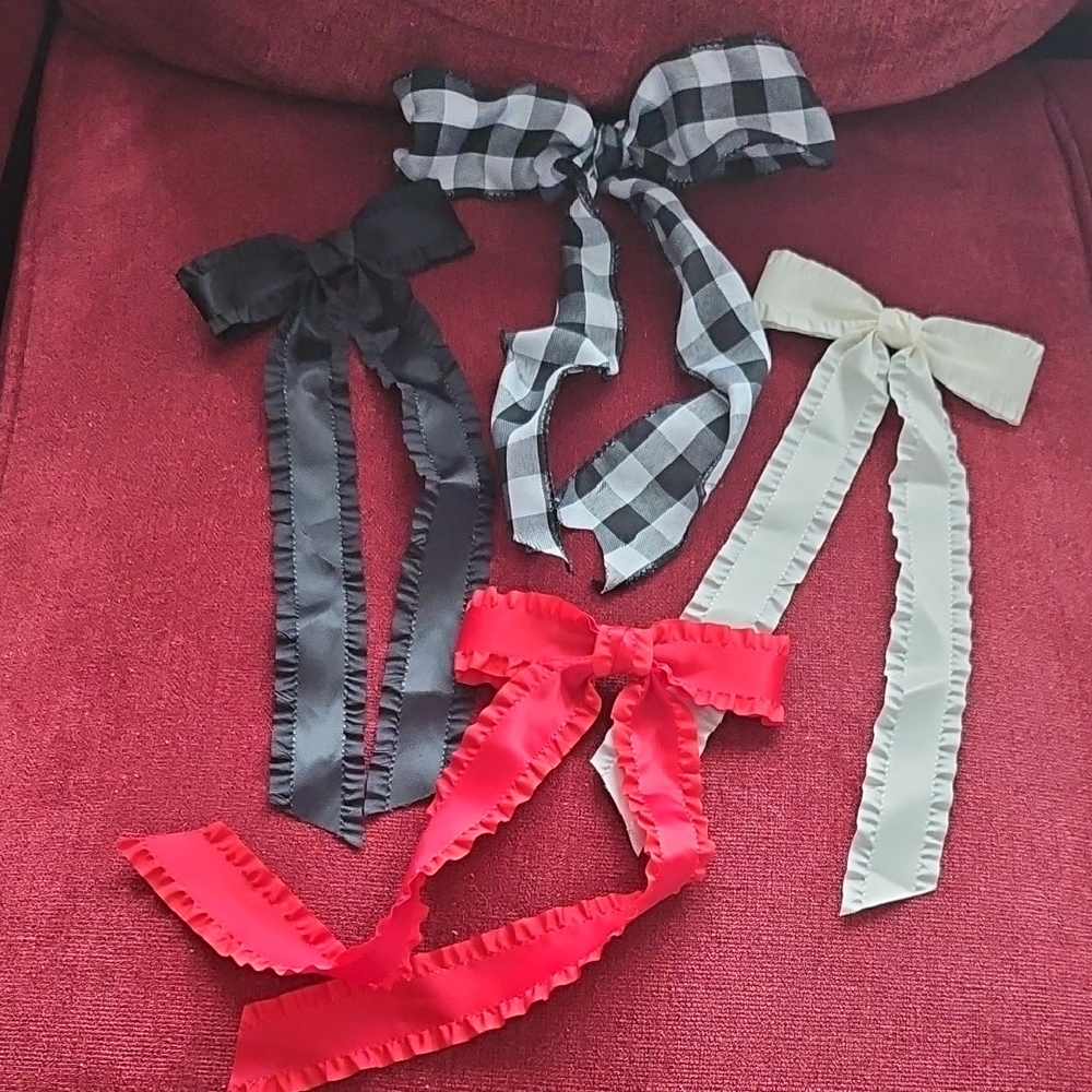 Ruffled Ribbon Bow Hair Clips - Red, Black, Gingham, Cream
